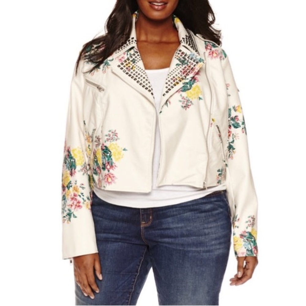 Floral Faux Leather Moto Jacket